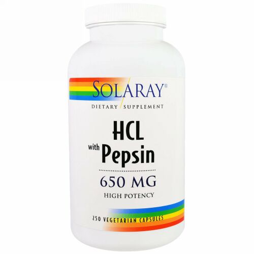 Solaray, ペプシン配合HCL、650mg、ベジカプセル250粒