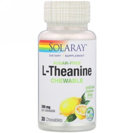 Solaray, L-Theanine, Sugar Free, Natural Lemon-Lime Flavor, 200 mg, 30 Chewables (Discontinued Item)