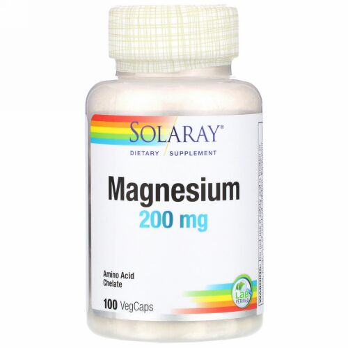 Solaray, マグネシウム、200mg、植物性カプセル100粒