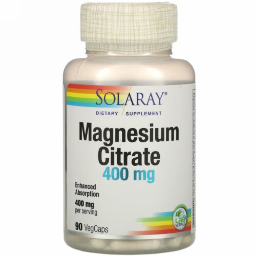 Solaray, クエン酸マグネシウム、400 mg、ベジカプセル90個