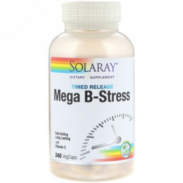 Solaray, メガB-ストレス、持続放出、植物性カプセル240粒