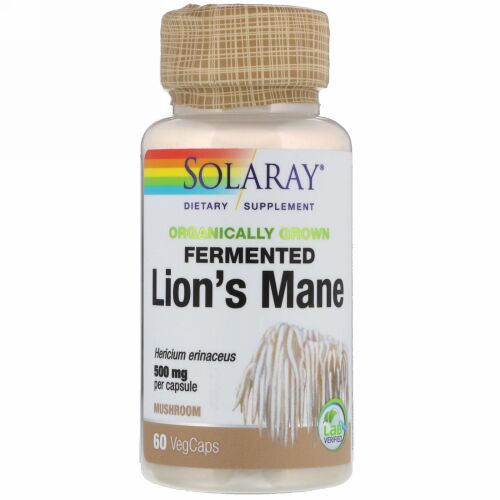 Solaray, 有機栽培発酵ヤマブシタケキノコ、550mg、植物性カプセル60粒