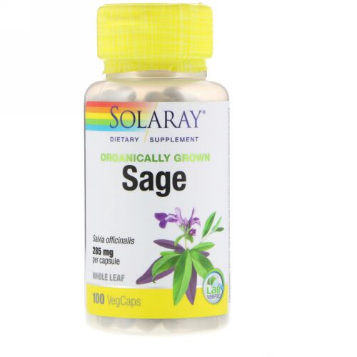 Solaray, オーガニック栽培のセージ、285 mg、ベジキャップ100錠