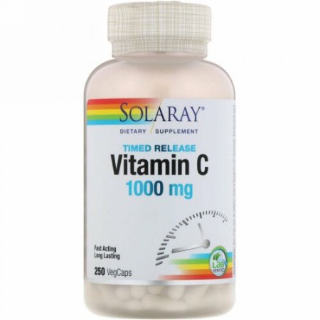 Solaray, 持続放出ビタミンC、1000mg、ベジカプセル250粒