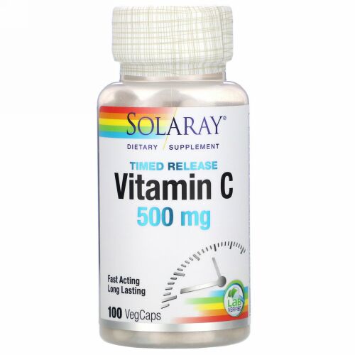 Solaray, ビタミンC、持続放出、500mg、ベジカプセル100粒