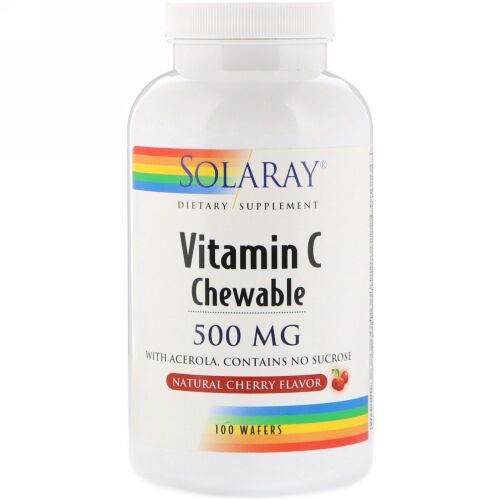 Solaray, ビタミンC チュアブル、天然チェリーフレーバー、500 mg、ウエハース 100枚