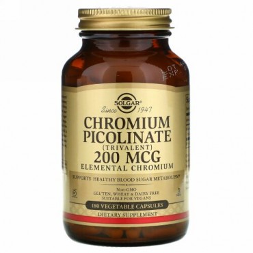 Solgar, ピコリン酸クロム、200 mcg、植物性カプセル180粒