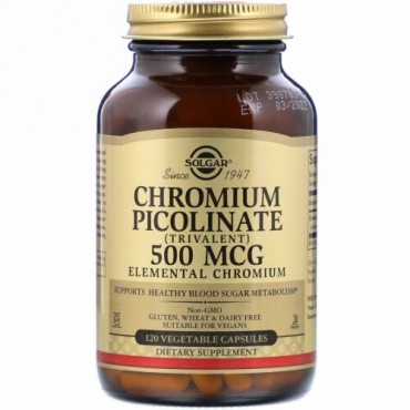 Solgar, ピコリン酸クロム、500mcg、植物性カプセル120粒
