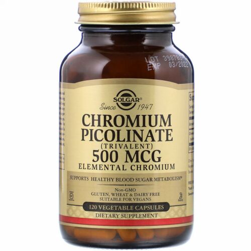 Solgar, ピコリン酸クロム、500mcg、植物性カプセル120粒