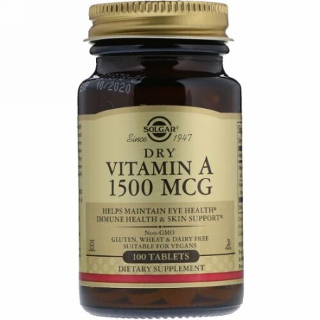 Solgar, ドライビタミンA、1500mcg、100錠