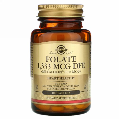 Solgar, 葉酸（メタフォリン）、800 mcg、100錠