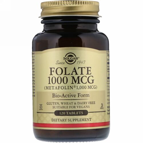 Solgar, 葉酸（メタフォリン）、1,000 mcg、120錠