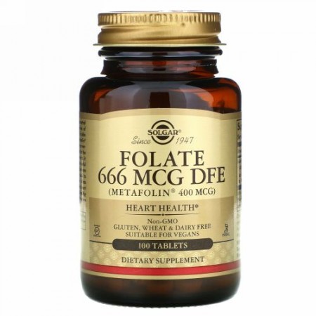 Solgar, 葉酸（メタフォリン）、400 mcg、100錠