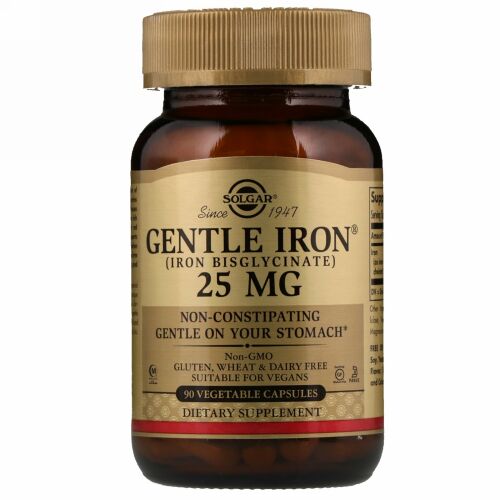 Solgar, Gentle Iron（ジェントルアイアン）、25mg、植物性カプセル90粒