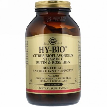 Solgar, Hy-Bio、シトラス・バイオフラボノイド、ビタミンC、ルチン、ローズヒップ、250錠