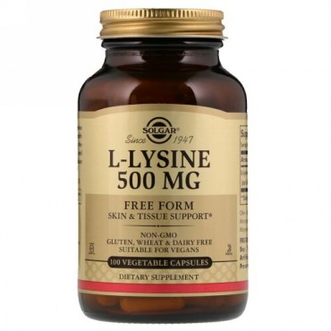 Solgar, L-Lysine, Free Form, 500 mg, 100 Vegetable Capsules