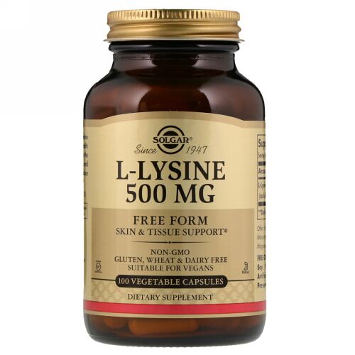 Solgar, L-Lysine, Free Form, 500 mg, 100 Vegetable Capsules