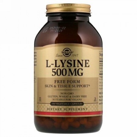 Solgar, L-リジン、 500mg、 250ベジキャップ