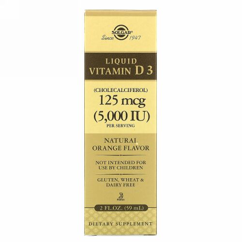 Solgar, Liquid Vitamin D3, Natural Orange Flavor, 125 mcg (5,000 IU), 2 fl oz (59 ml)
