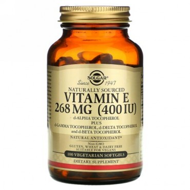 Solgar, ビタミンE、268mg（400IU）、ベジタリアンソフトゲル100個