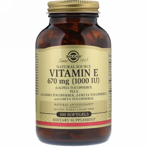 Solgar, 天然ビタミンE、670mg（1,000IU）、ソフトジェル100粒