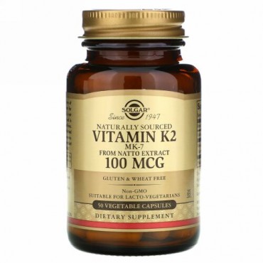 Solgar, 天然ビタミンK2、100 mcg、植物性カプセル50錠