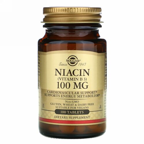 Solgar, ナイアシン（ビタミンB3）、100mg、タブレット100粒