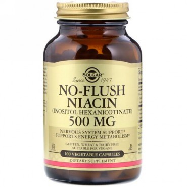 Solgar, ノーフラッシュ ナイアシン、500 mg、野菜カプセル100個