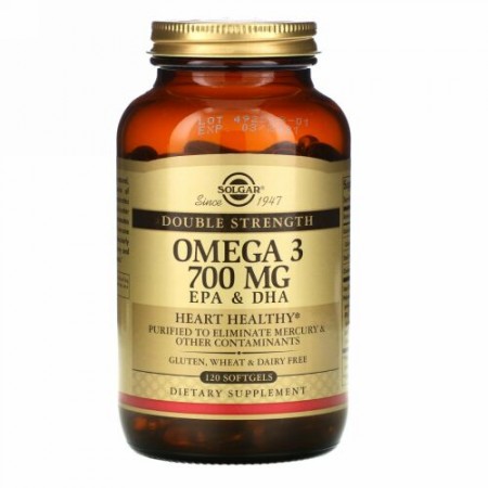 Solgar, Omega-3, EPA & DHA, Double Strength , 700 mg, 120 Softgels
