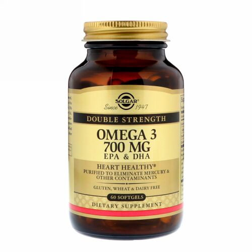 Solgar, オメガ-3、EPA＆DHA、ダブルストレングス、700mg、ソフトジェル60錠