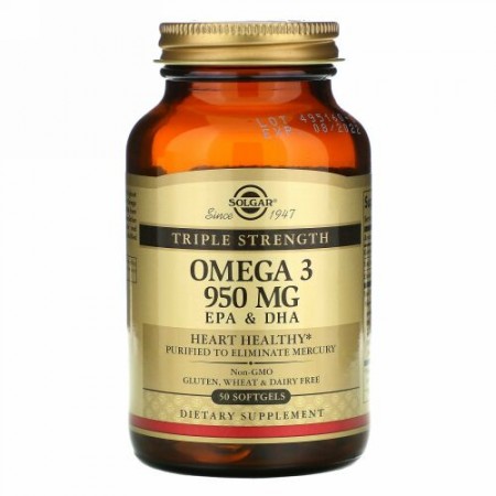 Solgar, オメガ3、EPA＆DHA、トリプルストレングス、950mg、ソフトゲル50錠