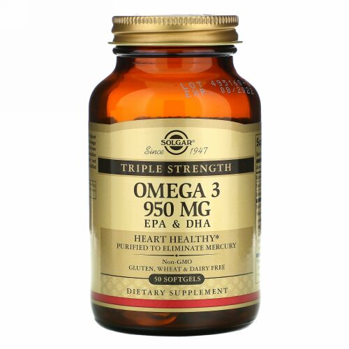 Solgar, オメガ3、EPA＆DHA、トリプルストレングス、950mg、ソフトゲル50錠