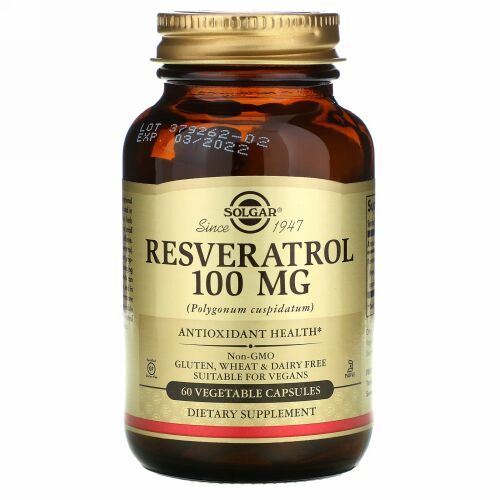 Solgar, レスベラトロール、100 mg、60ベジカプセル