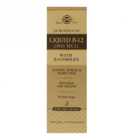 Solgar, 舌下タイプ, リキッド B-12, 2000 MCG, 2液量オンス (59.2 ml)