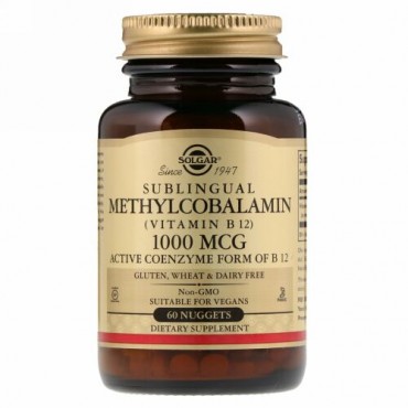 Solgar, ソルガー, サブリンガル　メチルコバラミン (ビタミン B12), 1000 mcg, 60 ナゲッツ