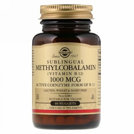 Solgar, ソルガー, サブリンガル　メチルコバラミン (ビタミン B12), 1000 mcg, 60 ナゲッツ