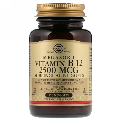 Solgar, 舌下用ビタミンB12、 2500 mcg、 120ナゲット