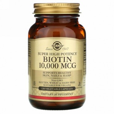 Solgar, ビオチン, 超高効能, 10,000 mcg, 120 ベジタブルカプセル