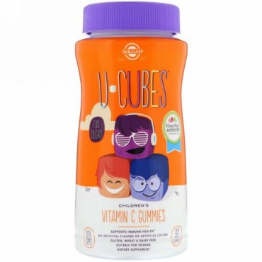 Solgar, Uキューブ、子供用ビタミンCグミ、オレンジ＆ストロベリー、90粒