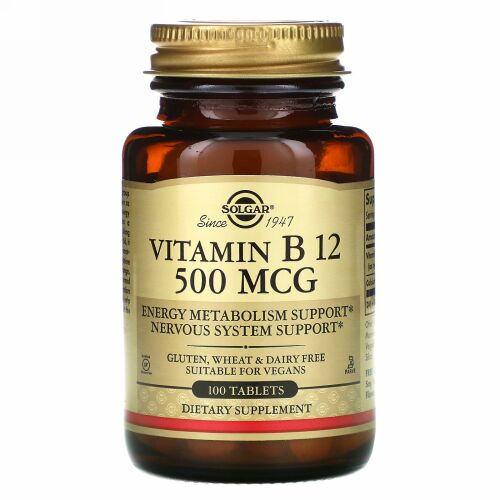 Solgar, ビタミンB12、500 mcg、100粒