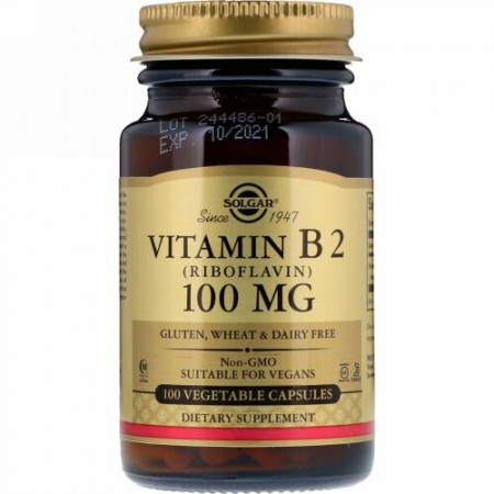 Solgar, ビタミンB2、100 mg、ベジタリアンカプセル100錠