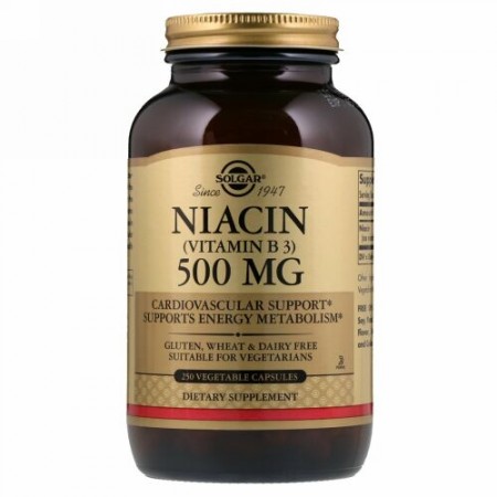 Solgar, ビタミンB3（ナイアシン）、500mg、植物性カプセル250粒
