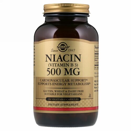 Solgar, ビタミンB3（ナイアシン）、500mg、植物性カプセル250粒