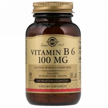 Solgar, ビタミンB6、100mg、植物性カプセル250粒