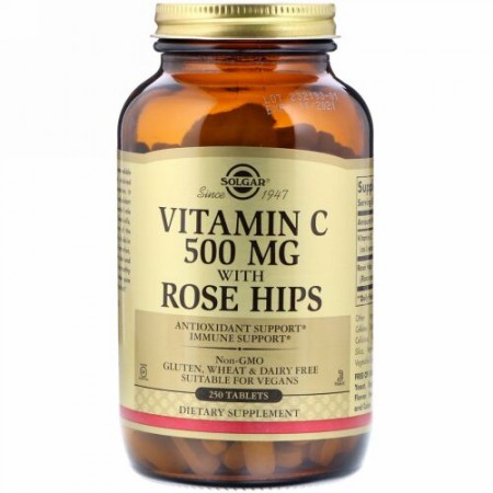 Solgar, Vitamin C with Rose Hips, 500 mg, 250 Tablets