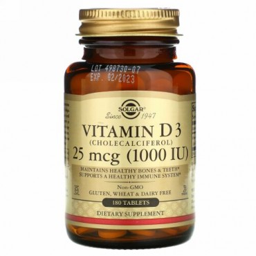 Solgar, Vitamin D3, 25 mcg (1,000 IU), 180 Tablets