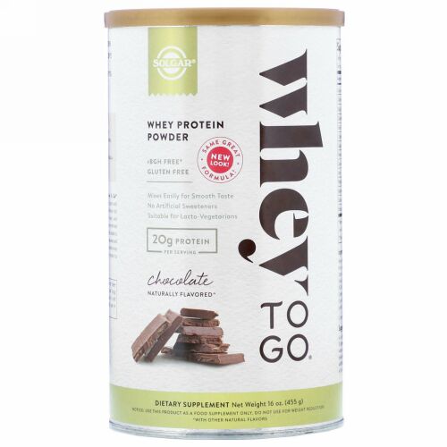 Solgar, Whey To Go（ホエイトゥゴー）、ホエイタンパク質粉末、チョコレート、455g（16オンス）