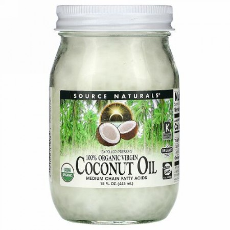Source Naturals, 100％オーガニックバージン, ココナッツオイル, 15液量オンス（443 ml）