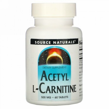 Source Naturals, アセチルL-カルニチン, 500 mg, 60 錠