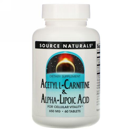 Source Naturals, アセチルL-カルニチン＆アルファリポ酸、650mg、60粒